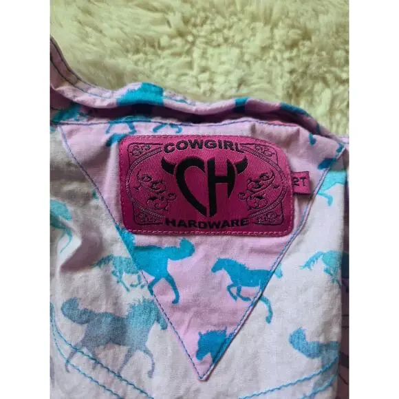 Cowgirl Hardware Pink Colorful Ombre Horses Pearl Snap Western shirt size 2t - Picture 3 of 8